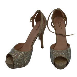 SNJ Champagne Crystals Platform Slingback Pump Size 8.5